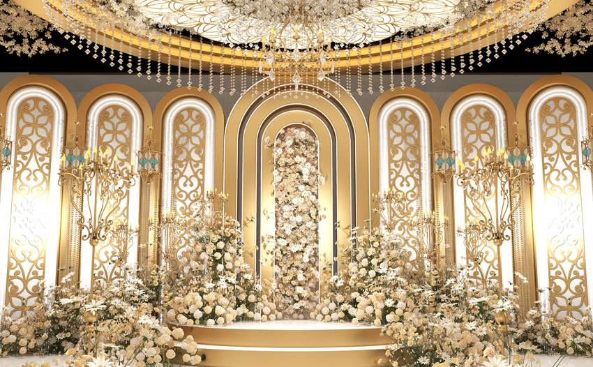 沁水香槟色调婚礼堂效果展示